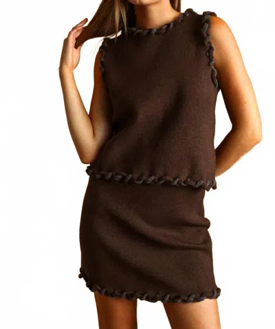 Miou Muse Adeline Braided Knit Top In Brown