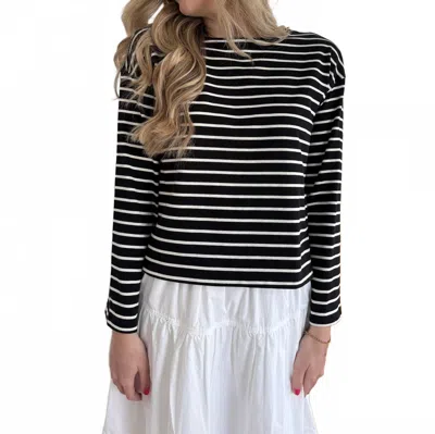 Miou Muse Aelin Striped Long Sleeve Top In Black/white