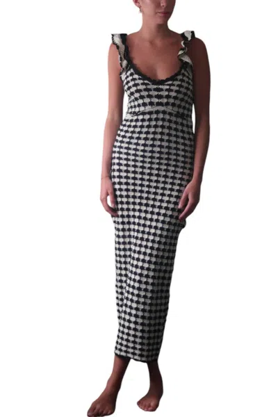 Miou Muse All Checked Out Dress In Black & Stone In Multi
