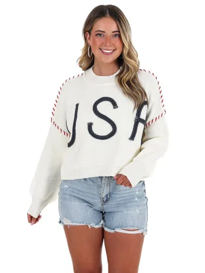 Miou Muse American Babe Usa Long Sleeve Sweater In Off White