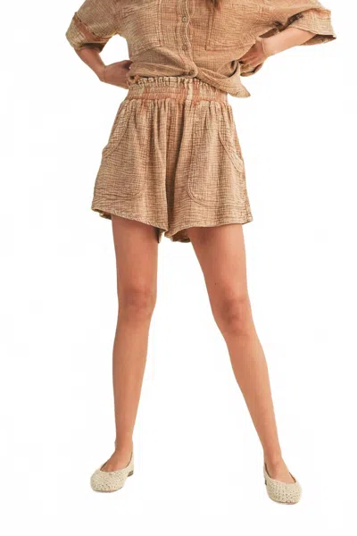 Miou Muse Anais Double Gauze Relaxed High Waisted Shorts In Toffee In Brown