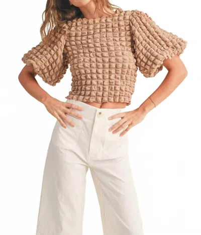 Miou Muse Balloon Sleeve Popcorn Blouse In Sand/taupe In Multi