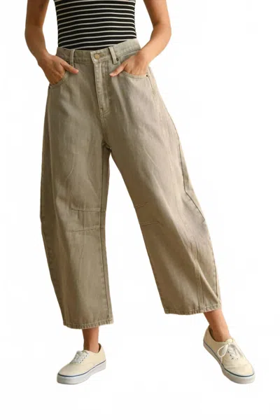 Miou Muse Barrel Cotton Pants In Stone In Neutral