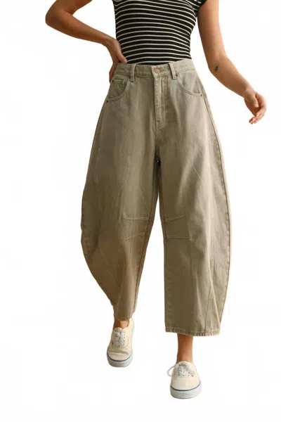 Miou Muse Barrel Cotton Pants In Stone In Gray
