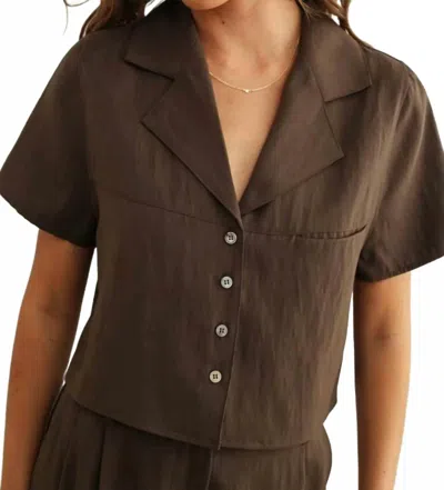 Miou Muse Bea Button Front Short Sleeve Top In Brown