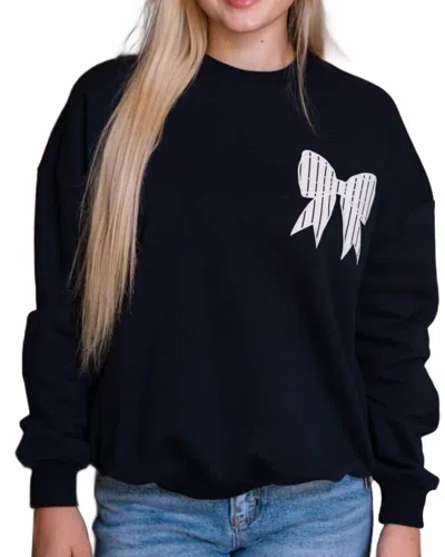 Miou Muse Big Bow Crewneck Sweater In Navy In Black