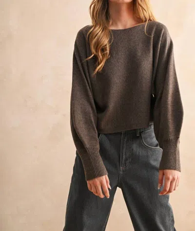 Miou Muse Boat Neck Sweater Top In Brown