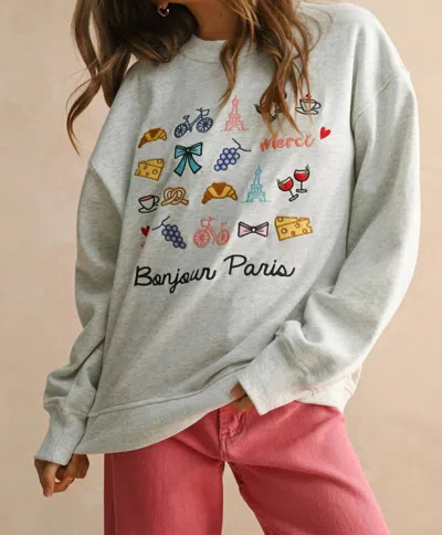 Miou Muse Bonjour Embroidered Sweatshirt In Light Gray In Grey
