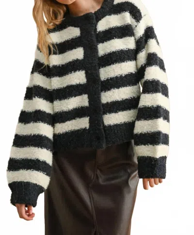 Miou Muse Boucle Effect Sweater Cardigan In Navy In Black