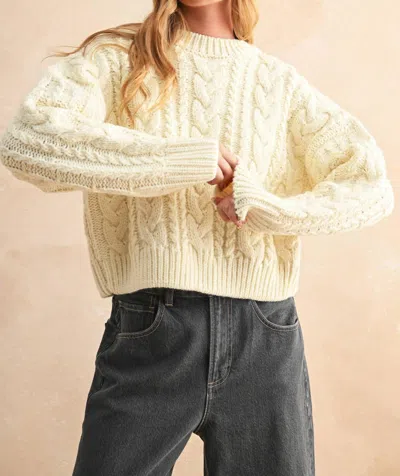 Miou Muse Braid On Back Cable Sweater In Ivory In Yellow