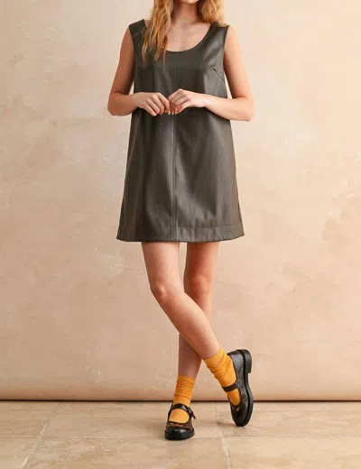 Miou Muse Branch Leather Tank Dress In Olive In Green