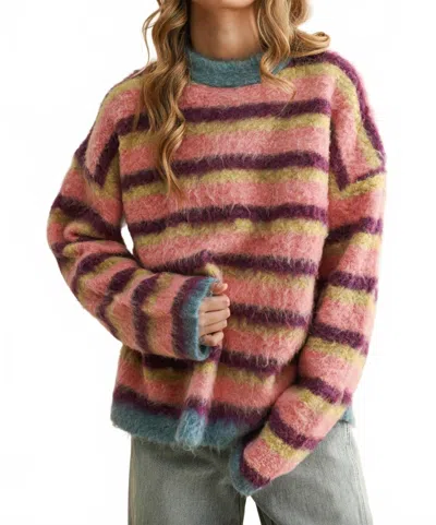 Miou Muse Brushed Effect Striped Sweater In Multi