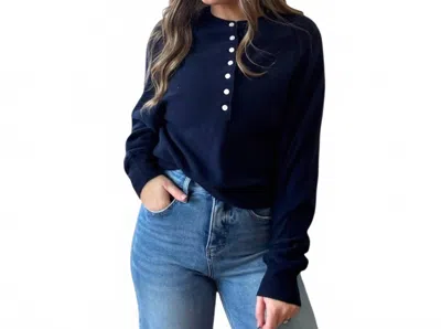 Miou Muse Button Crew Neck Sweater In Navy In Blue