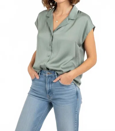 Miou Muse Button Down Cap Sleeve Top In Sage In Green