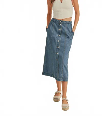 Miou Muse Button Down Skirt In Denim In Blue