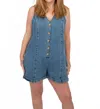 Miou Muse Button Front Denim Romper In Medium Wash In Multi