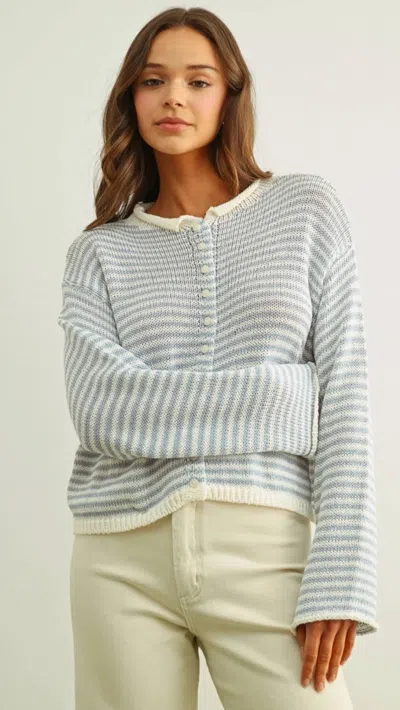 Miou Muse Button Front Knit Cardigan In Sky Blue/white In Animal Print