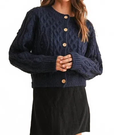 Miou Muse Cable Knitted Cardigan In Navy In Blue