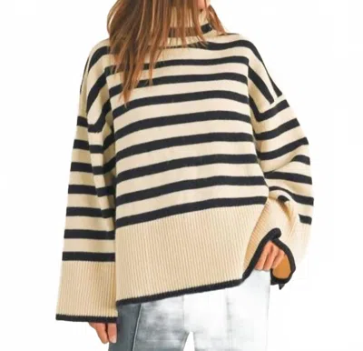 Miou Muse Cameron Striped Turtleneck Sweater In Cream/ Black In Multi