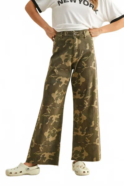 Miou Muse Camoflauge Wide Leg Pants In Green
