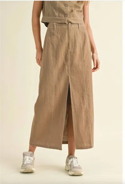Miou Muse Casually Long Skirt In Olive In Brown