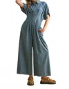 Miou Muse Chambray Button Down Jumpsuit In Denim In Multi