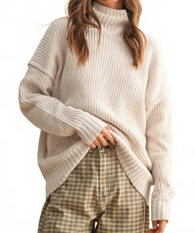 Miou Muse Chenille High Neck Sweater In Cream In Multi