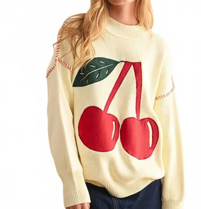 Miou Muse Cherry Patch Front Sweater Top In Beige In Gold