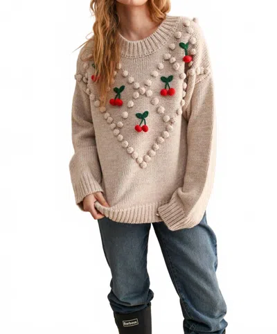 Miou Muse Cherry Popcorn Trim Sweater In Oatmeal In Multi
