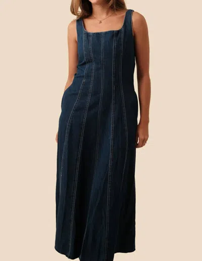 Miou Muse Chloe Boning Midi Dress In Dark Denim In Blue
