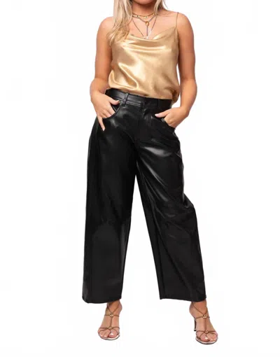 Miou Muse City Edge Pleather Barrel Pants In Black