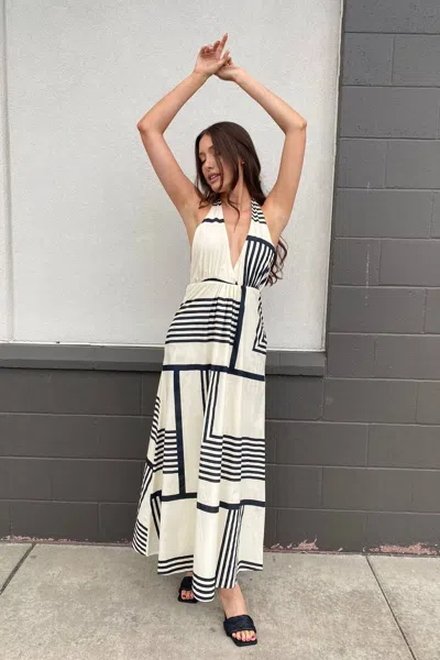 Miou Muse Claudette Geometric Dress In Beige In Multi