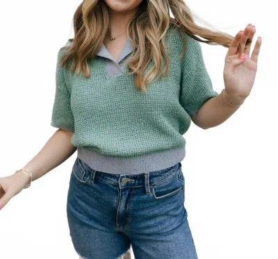 Miou Muse Collared Knit Top In Blue/green In Multi