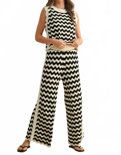 Miou Muse Color Combo Crochet Knitted Pants In Black/white In Multi