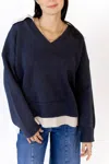 Miou Muse Color Combo Sweater In Navy In Blue