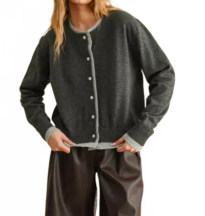 Miou Muse Contrast Button Front Cardigan In Black/grey In Gray