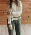 Miou Muse Contrasted Cable Sweater In Beige/green