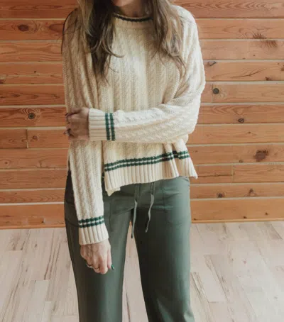 Miou Muse Contrasted Cable Sweater In Beige/green