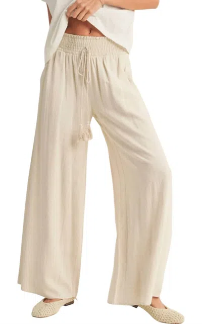 Miou Muse Cotton Linen Smocked Waist Pants In Sand In Neutral