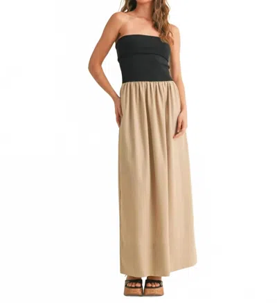 MIOU MUSE COTTON POPLIN STRAPLESS MAXI IN BLACK/ TAN