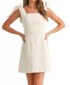 Miou Muse Cotton Shoulder Tie Mini Dress In White In White