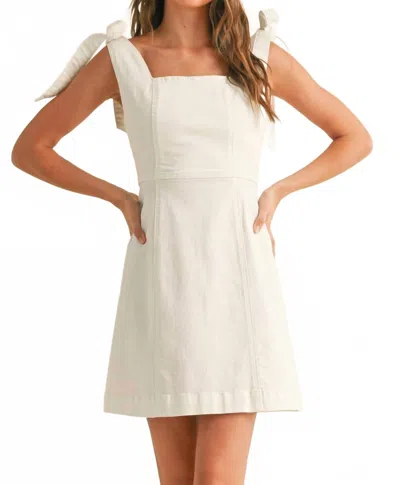Miou Muse Cotton Shoulder Tie Mini Dress In White