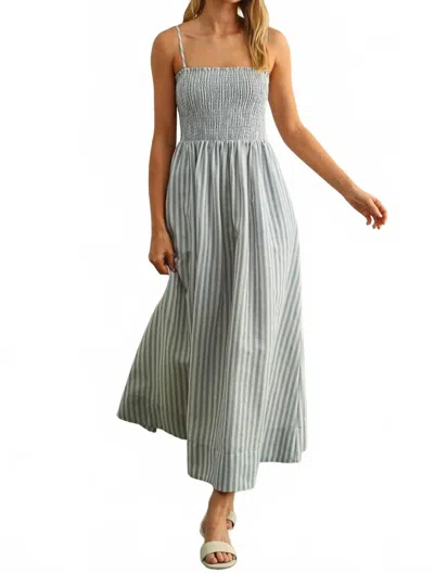 Miou Muse Cotton Striped Smock Maxi Dress In Blue In Multi