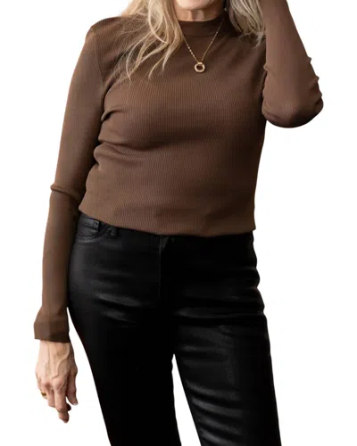 Miou Muse Counting Days Ribbed Knit Top In Coffee In Brown