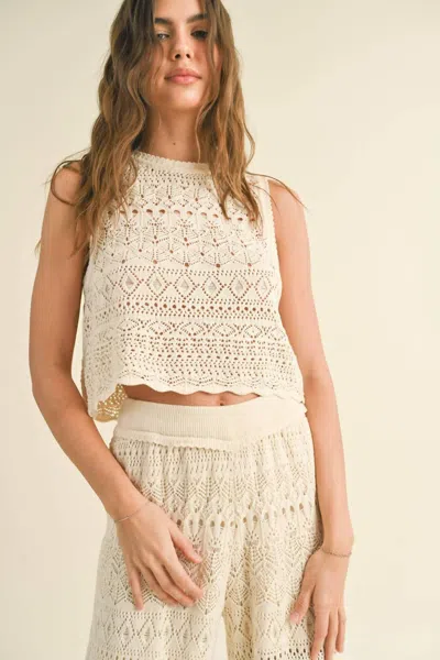 Miou Muse Crochet Buton Crop Top In Natural In Neutral
