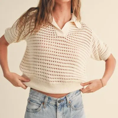 Miou Muse Crochet Collared Top In Brown