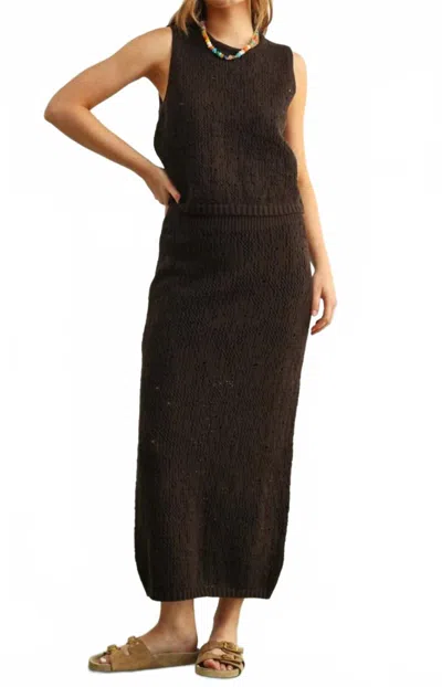 Miou Muse Crochet Knit Top And Skirt Set In Chocolate Brown In Multi