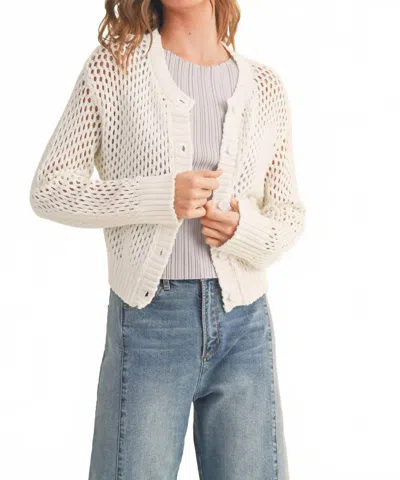 Miou Muse Crochet Knitted Button Down Cardigan In Cream In White