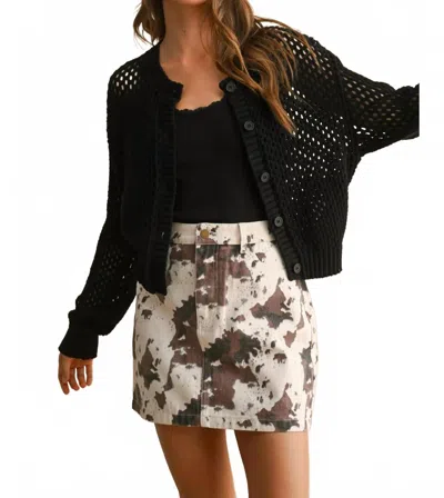 Miou Muse Crochet Knitted Buttondown Cardigan In Black