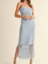Miou Muse Crochet Net Midi Dress In Light Blue